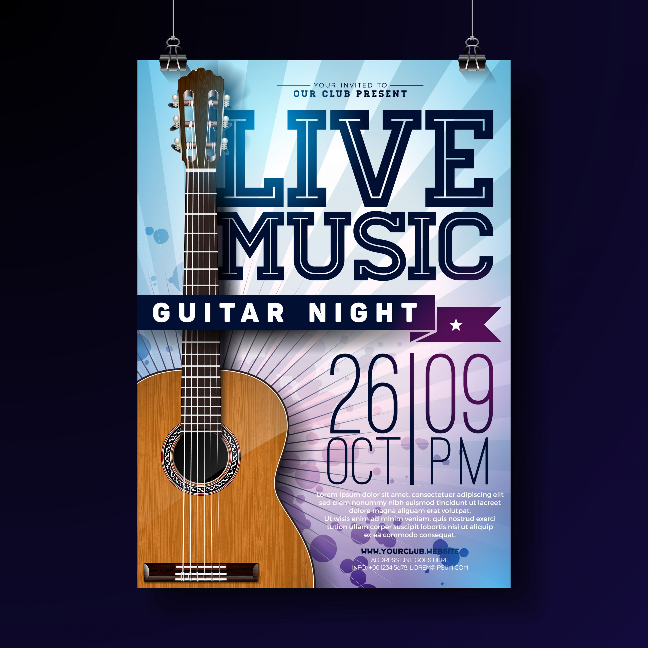 live music flyer design with acoustic guitar on grunge live music flyer template doc