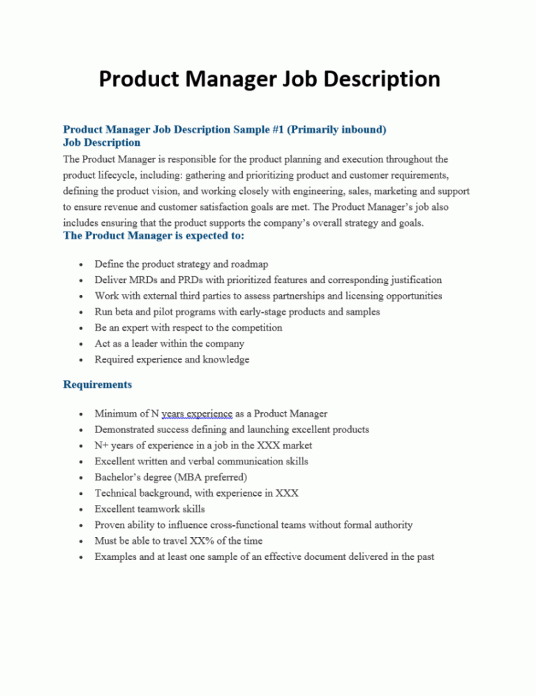 Product Manager Job Description 280 Group Production Manager Job 