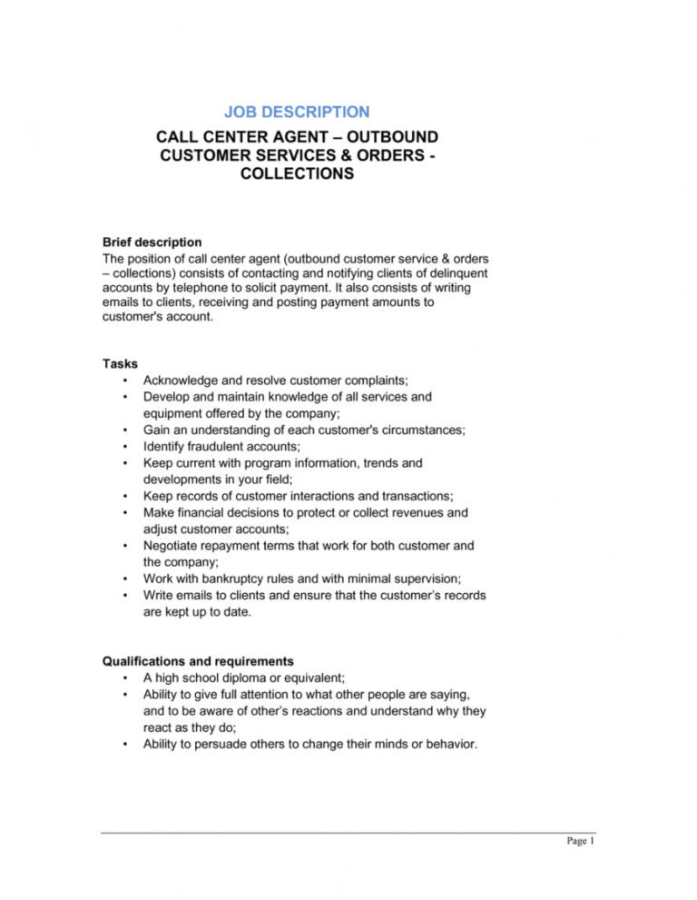 call center agent job responsibilities