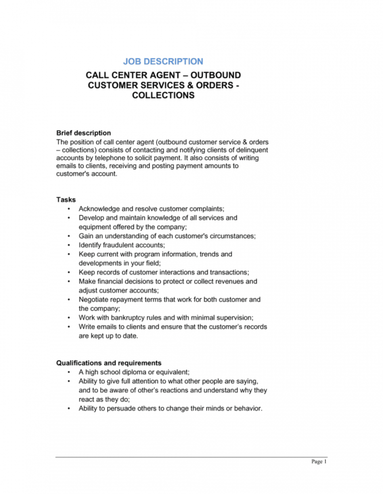 callcenter agent job description