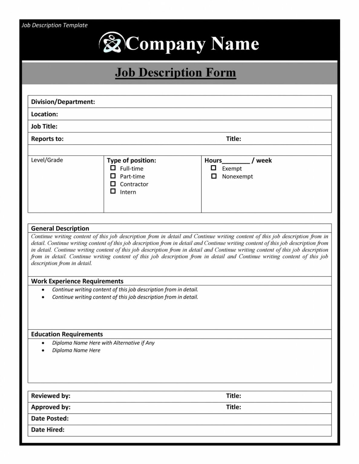 Free 47 Job Description Templates & Examples ᐅ Templatelab Blank Job