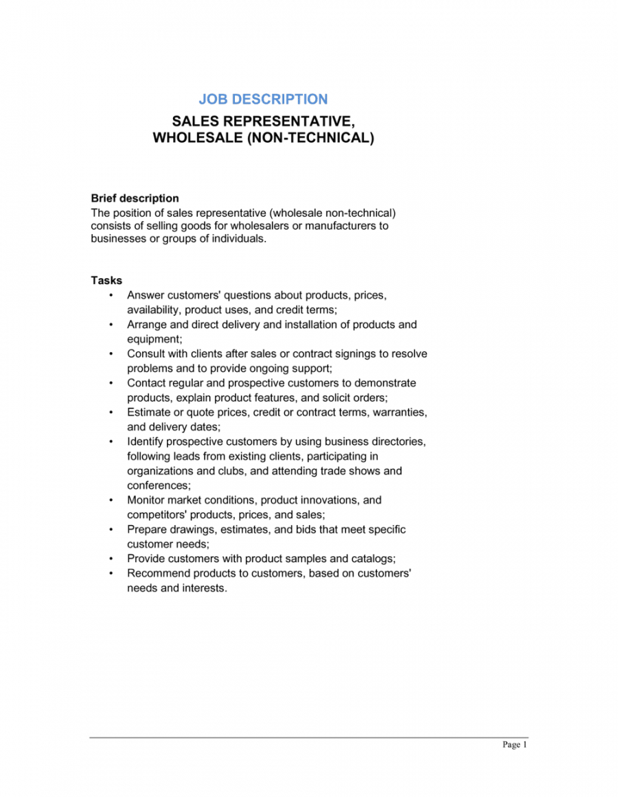 Salesman Job Responsibilities Cv