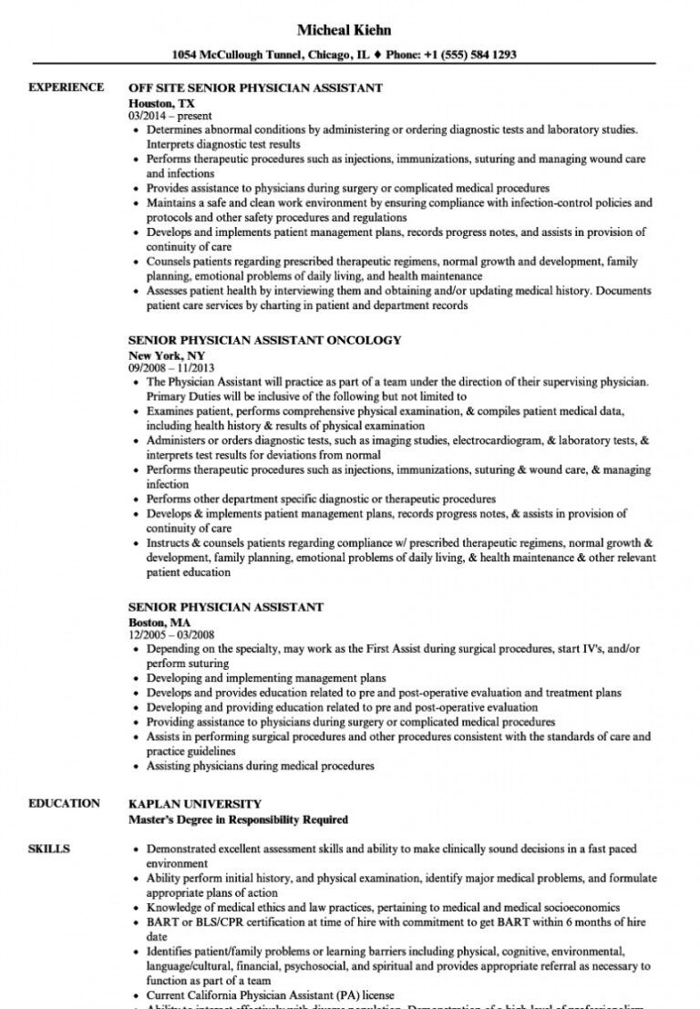 Free Senior Physician Assistant Resume Samples Velvet Jobs Physician