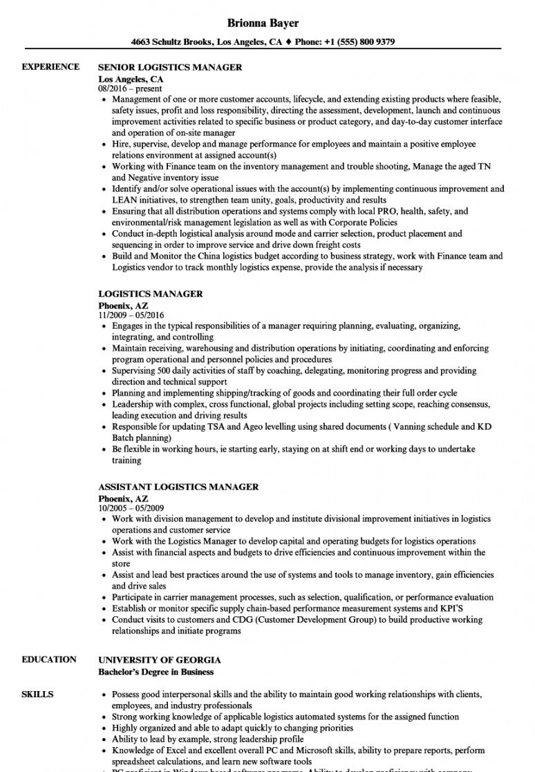 Sample Resume For Logistics Manager