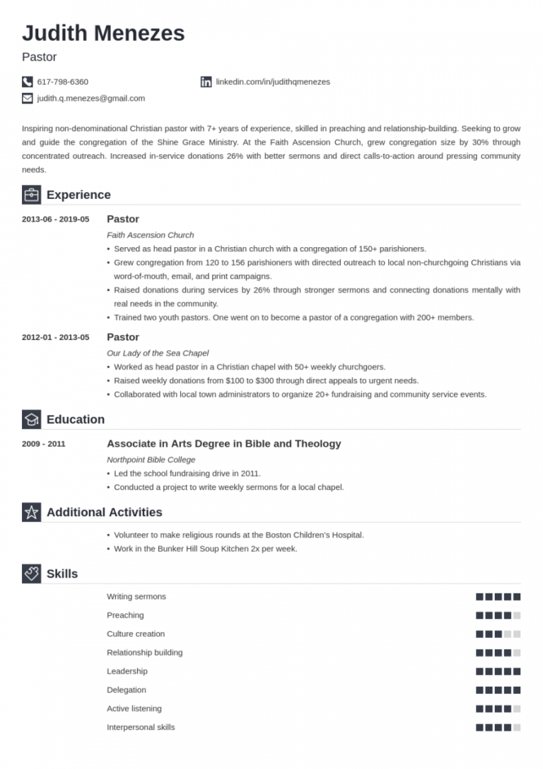 Pastor Resume Template Guide & 20 Examples Senior Pastor Job ...