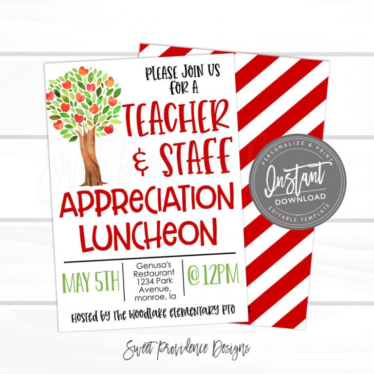 Teacher Appreciation Luncheon Invitation Apple Tree Theme ...