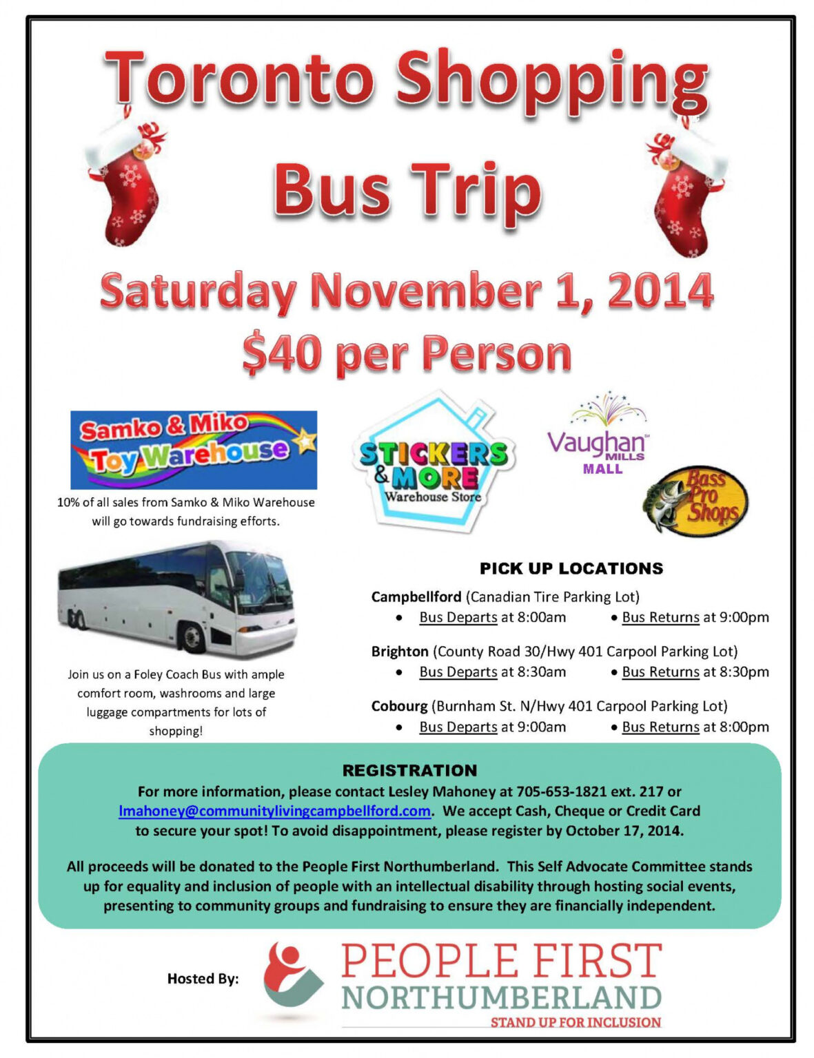 Toronto Shopping Bus Trip Community Living Campbellford Bus Ride Flyer ...