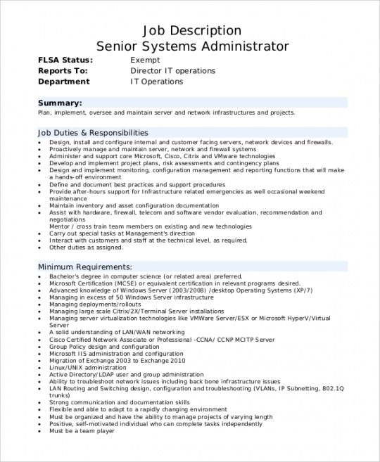 Best Network Administrator Job Description Template Example Dremelmicro