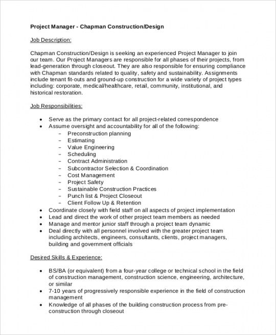Costum Project Manager Job Description Template Free PDF | Dremelmicro