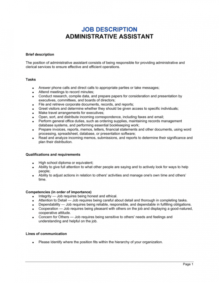 Editable Marketing Assistant Job Description Template PDF Example
