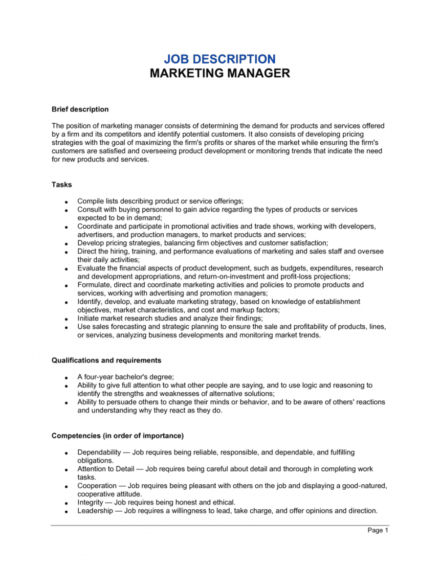 Printable Marketing Assistant Job Description Template Doc ...