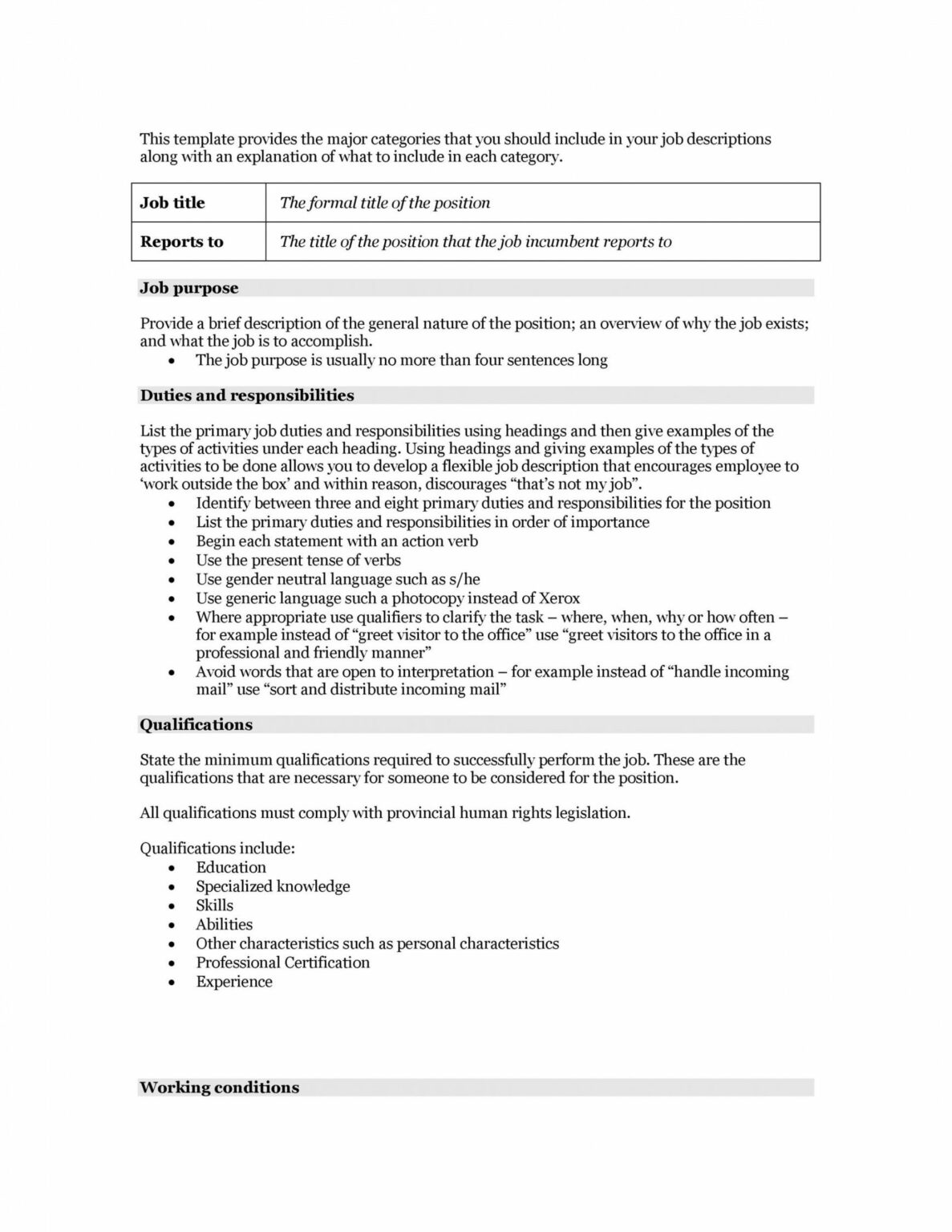 Professional Competency Based Job Description Template Word Sample