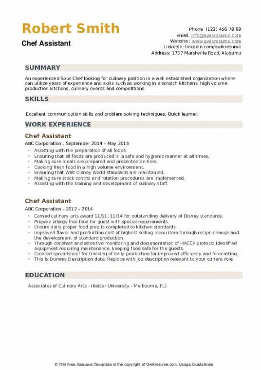 Chef Job Description For Resume