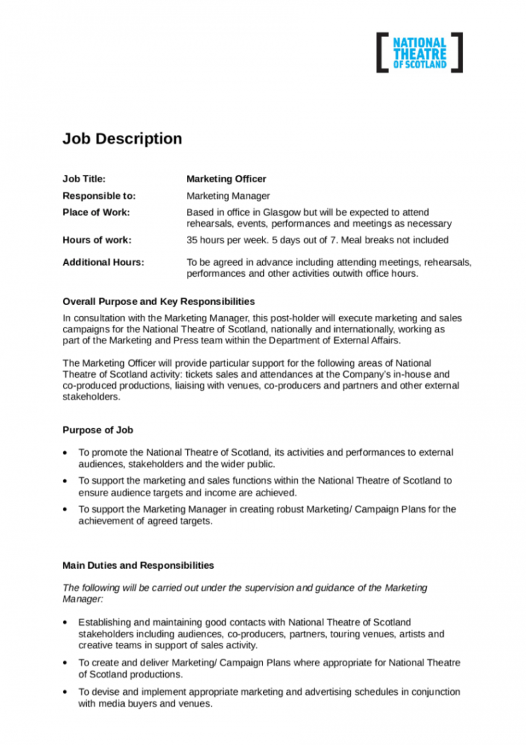 Supervisor Job Description Template PDF Example | Dremelmicro