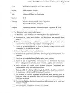 church policy 3410 minister of music job description worship leader job description template pdf