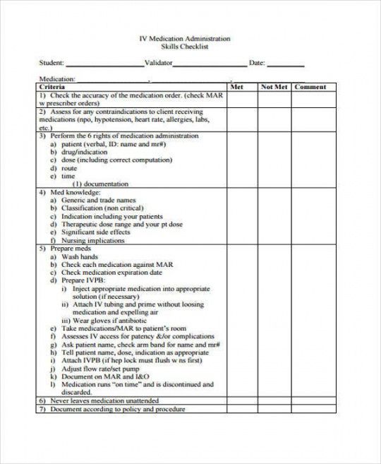 free 10 medication checklist templates  free samples nursing skills checklist template
