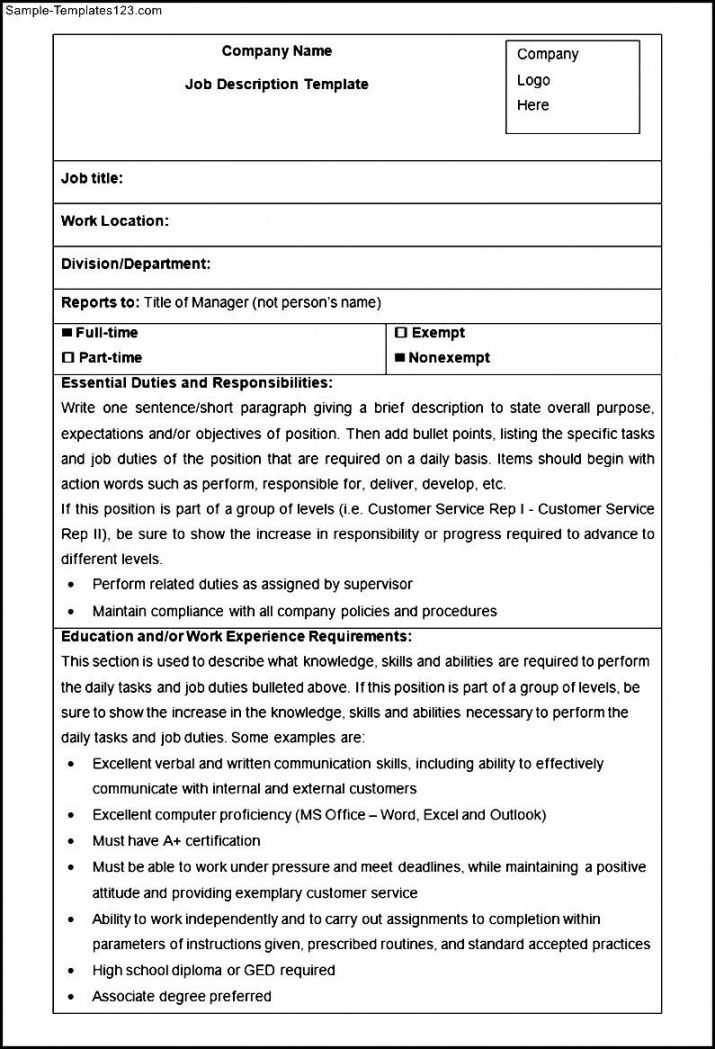 free hr job description form template  sample templates blank job description template pdf