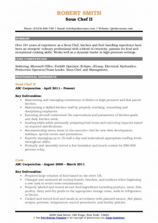 free sous chef resume samples  qwikresume sous chef job description template and sample