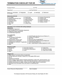 printable download termination checklist template  excel  pdf employment termination checklist template doc