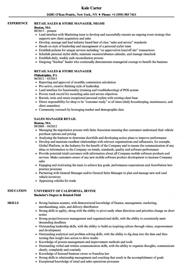 Retail Job Description Template