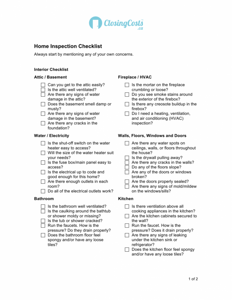Editable Download Home Inspection Checklist Template Excel Pdf Hvac ...