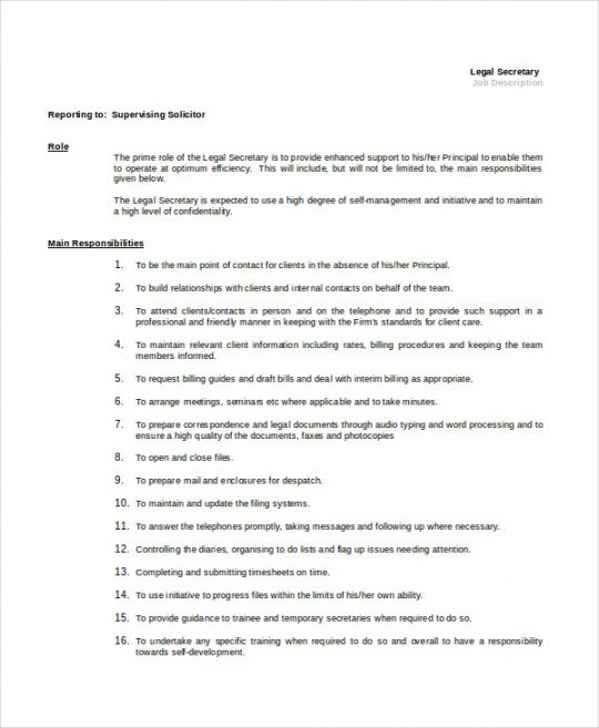 free secretary job description example  10 free word pdf ideal job description template doc