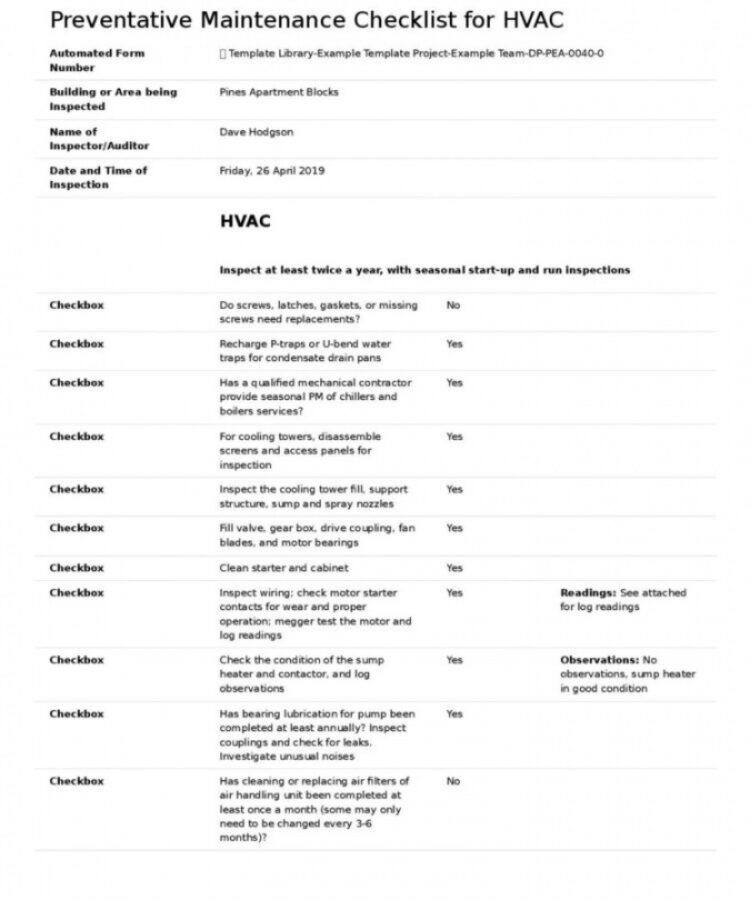 Free Security Patrol Checklist Template Hvac Inspection Checklist ...