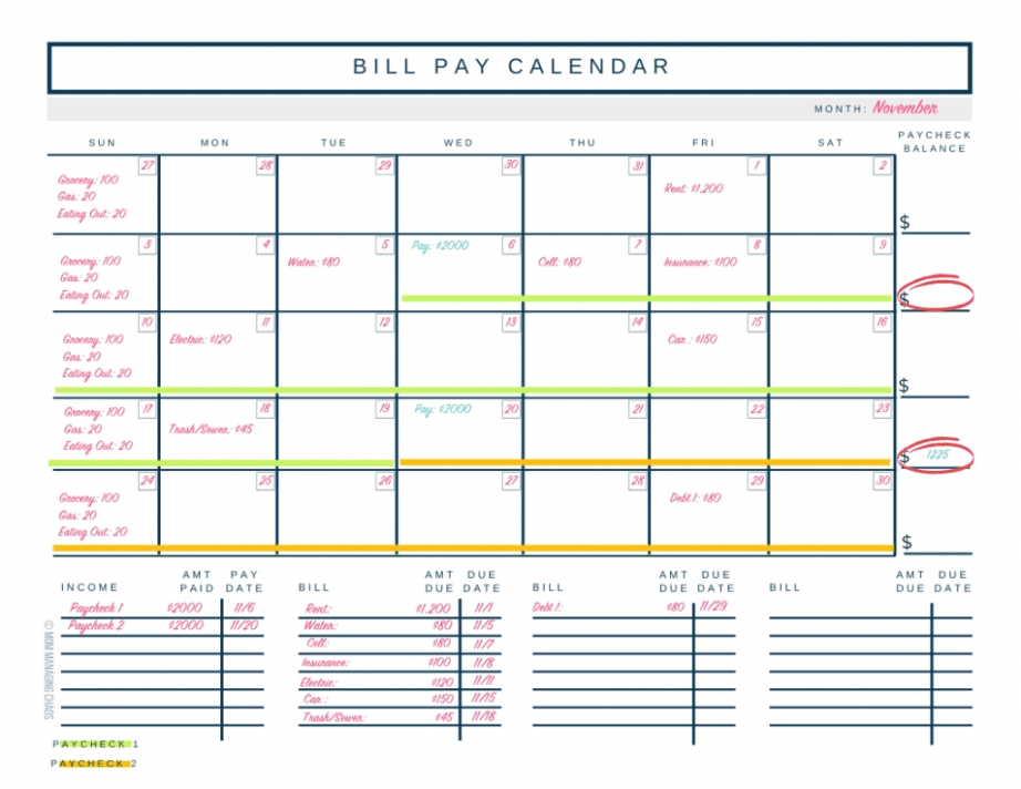 2020 bill budget calendar template  calendar template cute monthly budget calendar template doc