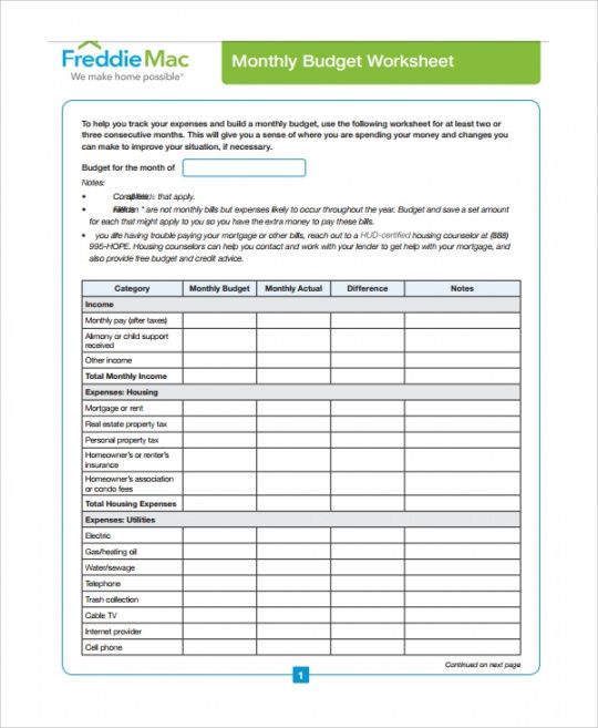 29 freddie mac monthly budget worksheet  notutahituq template budget for homeowners association sample