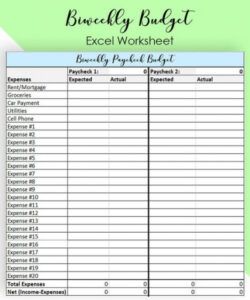 biweekly budget template expected actual budget template biweekly pay budget template pdf