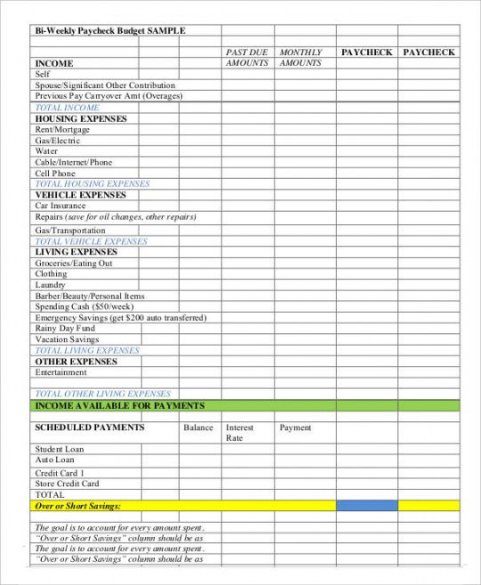 editable 9 bi weekly budget template monthly budget based on biweekly pay template doc
