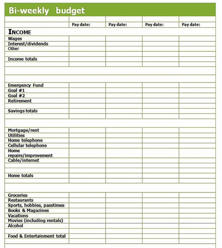 Editable Biweekly Budget Template Culturopedia Biweekly Pay Budget