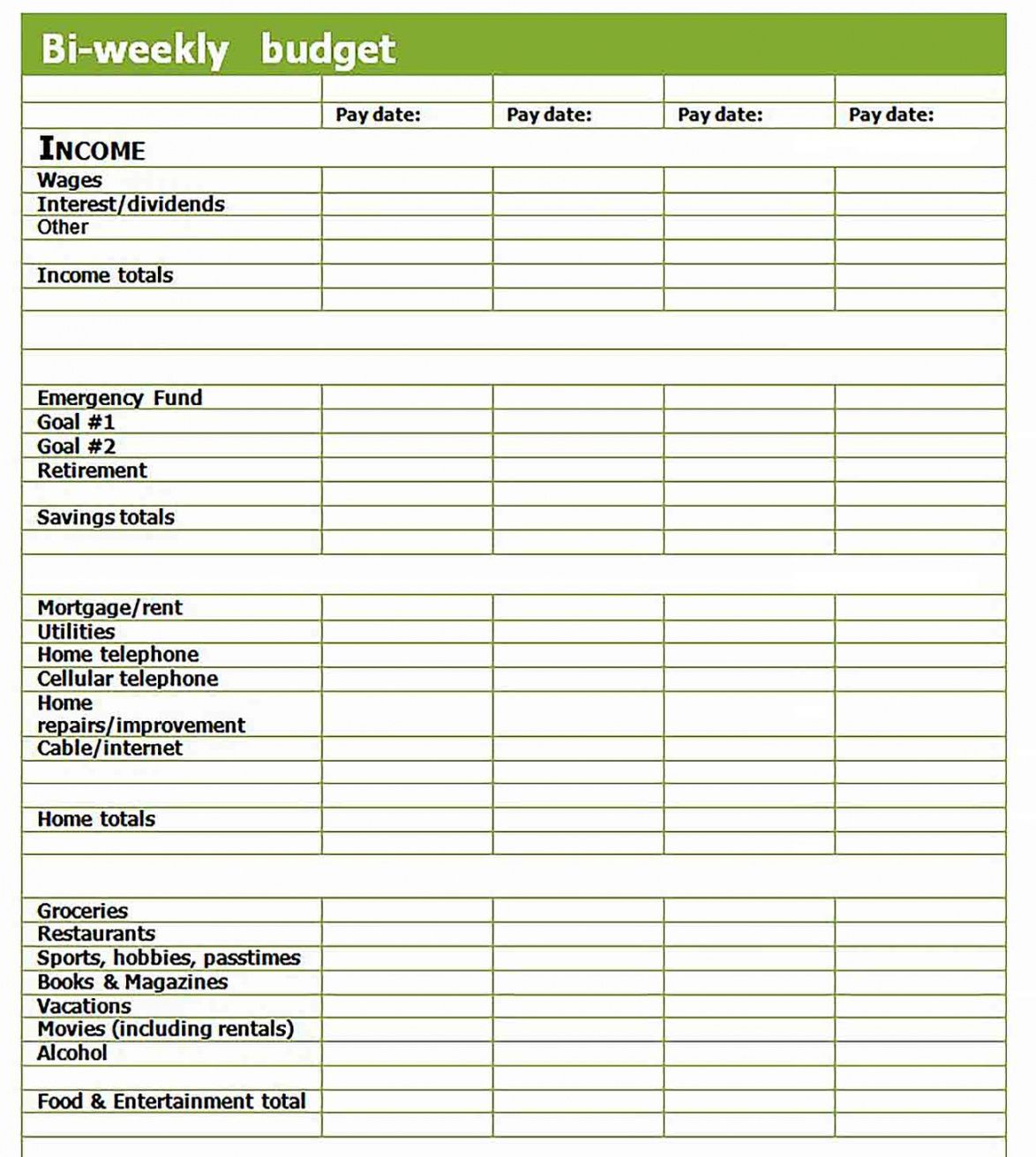 editable biweekly budget template  culturopedia biweekly pay budget template sample