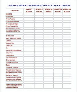 editable budget worksheet pdf college student monthly budget template