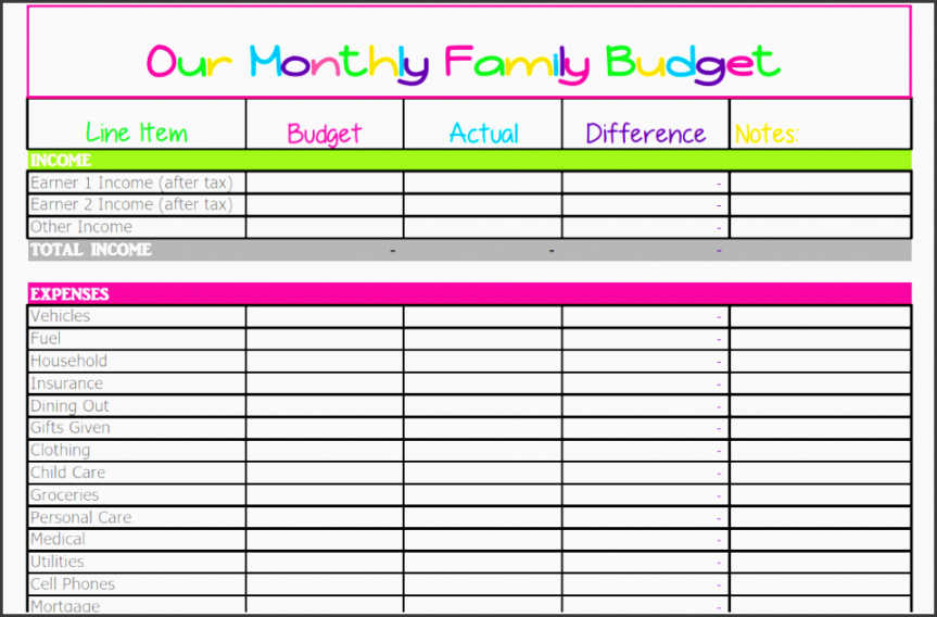 Free 6 Printable Family Monthly Budget Planner For Free Monthly Budget