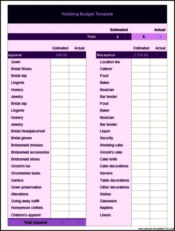 Detailed Wedding Budget Template