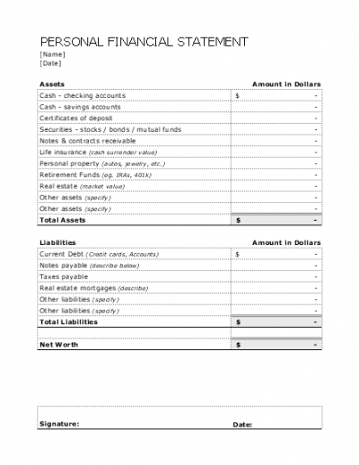 personal financial statement template word  personal personal financial statement template budget example