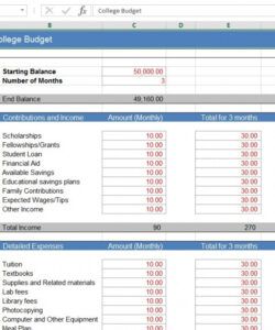 printable 8 budget template for college student  free popular budget template for college students