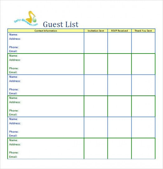 printable 9 guest list samples  sample templates single mom budget for two kids numbers template sample