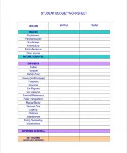 printable free 8 student budget forms in pdf  ms word budget template for college students doc