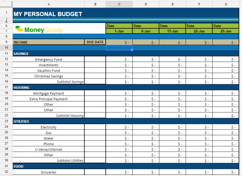 printable free monthly budget spreadsheet  money goody annual household budget template doc