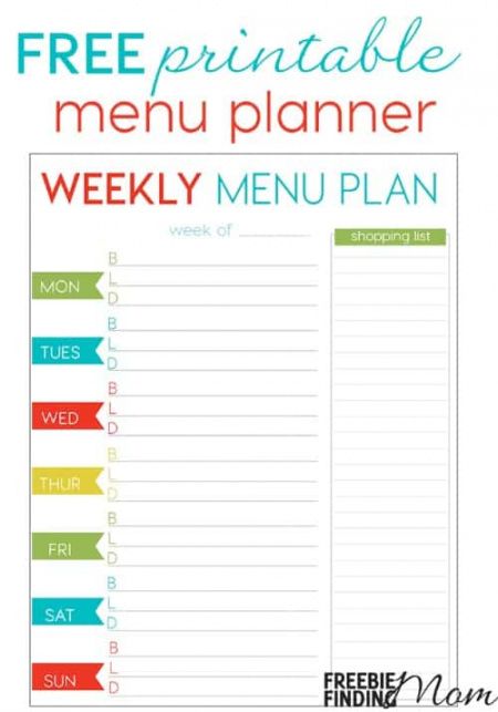 printable free weekly menu planner printable single mom budget for two kids numbers template pdf