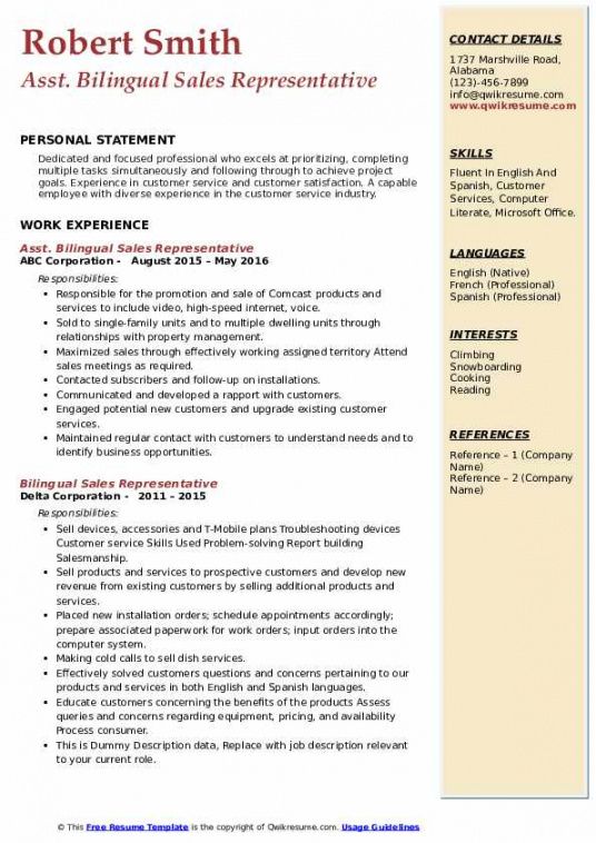 bilingual sales representative resume samples  qwikresume bilingual customer service representative job description template