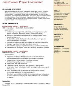 construction project coordinator resume samples  qwikresume manufacturing project manager job description template and sample