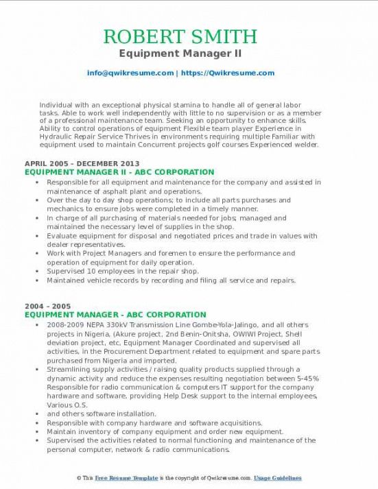 equipment manager resume samples  qwikresume technical product manager job description template pdf
