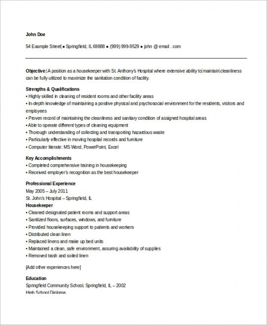 Housekeeping Supervisor Job Description Template