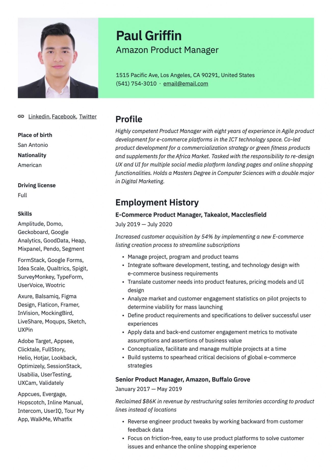 free amazon product manager resume &amp; guide  17 examples technical product manager job description template doc