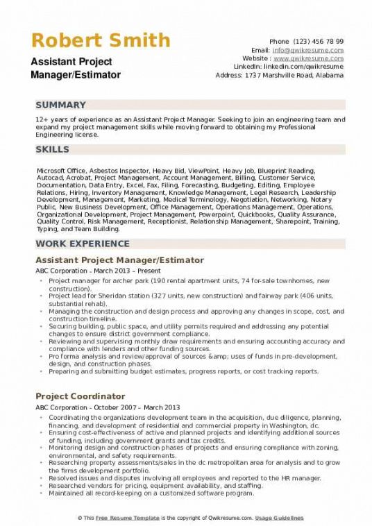 free assistant project manager resume samples  qwikresume junior project manager job description template doc