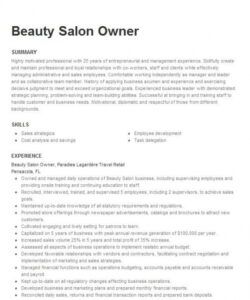 free beauty salon owneroperator manager resume example spa manager job description template