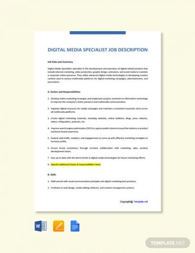 free digital media specialist job description  word it specialist job description template doc
